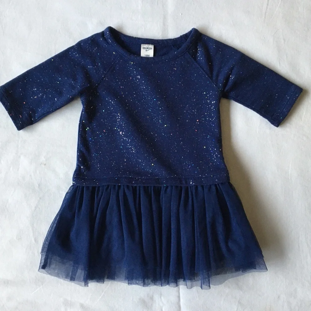 Oshkosh Dress Size 18 Months Tutu Skirt Navy Blue Sparkles on top worn once EUC